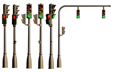 Traffic light with green light and transparent background. 3D Render