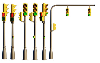 Traffic light with green light and transparent background. 3D Render