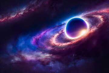 Obraz na płótnie Canvas Rotating galaxy around a black whole, giant sun with galaxy around it, Generative AI
