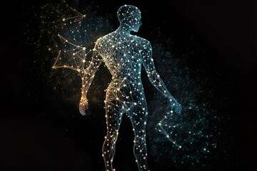 Human figure made of stars and galaxies, zodiac sign of humans, Generative AI,