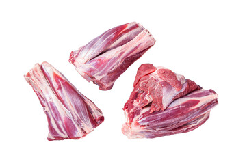 Uncooked Raw lamb shanks, mutton meat on kitchen table.  Isolated, transparent background