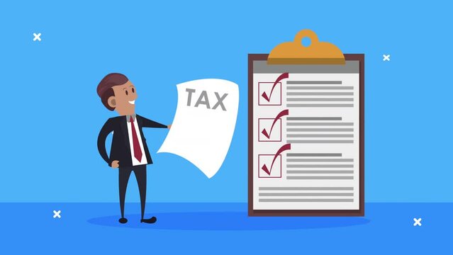 Businessman Fills Paper Or Online Tax Form, Include Income Tax, House Tax