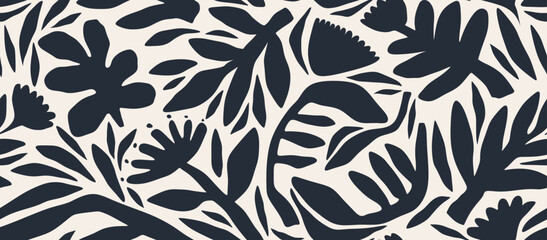 Fototapeta premium seamless pattern of leaves and flowers.