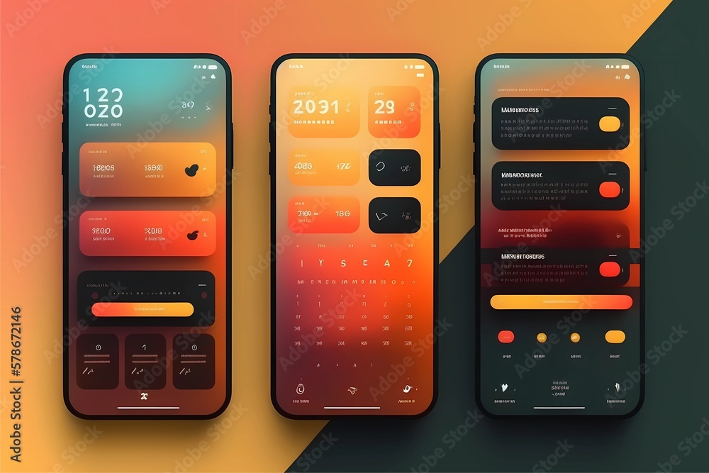 Wall mural modern minimalistic user interface design template. conceptual vibrant mobile phone screen applicati