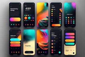 Modern user interface design template. Colorful mobile phone screen mock-up for application interface. Aesthetic conceptual design.