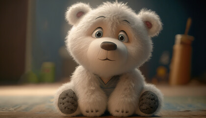 Brighten your day with a fuzzy and lovable white bear plush toy character, Generative AI