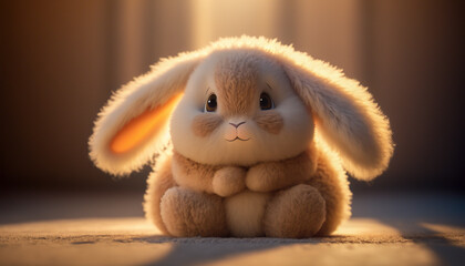 A cute and fuzzy rabbit plush toy character is the perfect snuggle buddy, Generative AI