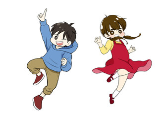 ジャンプする男の子と女の子