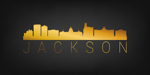 Obraz premium Jackson, MS, USA Gold Skyline City Silhouette Vector. Golden Design Luxury Style Icon Symbols. Travel and Tourism Famous Buildings.