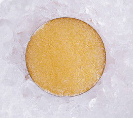 Pike caviar on ice top view