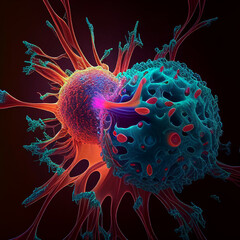 The cancer cell attacking another cell is a vivid and powerful representation of the disease that raises awarenes