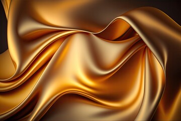 Gold satin textured background, rippled golden fabric.