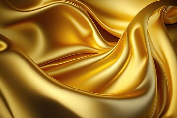 Fototapeta premium Gold satin textured background, rippled golden fabric.