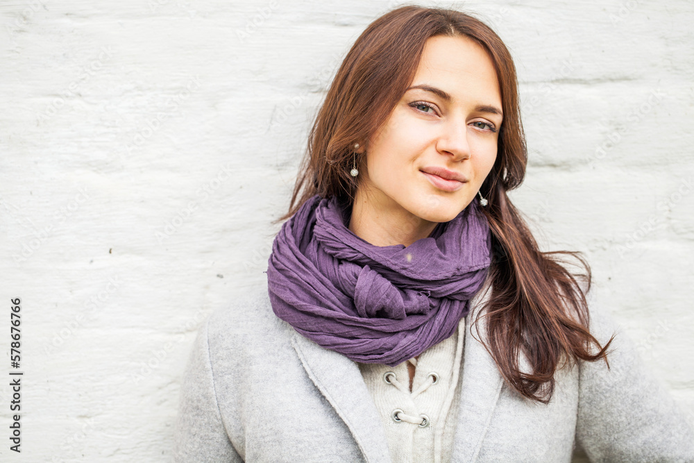 Sticker portrait of a young stylish brunette woman