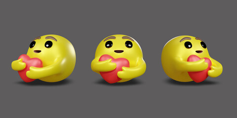 Emoji yellow face and emotion facial expression with clipping path. 3d rendering