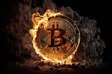 Bitcoin cryptocurrency on fire. Generative AI