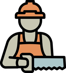 Carpenter with hand saw icon outline vector. Wood tool. Work construction