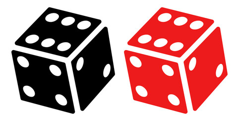 Dice icon. Flat vector icons. Set of black and red dice.
