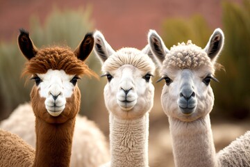 Three jovial alpacas, each sporting a pair of rabbit ears. Generative AI