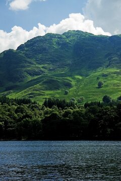 view of scotish mountain with lake