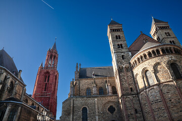 Sint Servaasbasiliek, or basilica of Saint Servatius, a roman catholic church in Maastricht, Netherlands, on a sunny afternoon. It's an iconic catholic church.