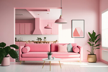 Obraz premium beautiful contemporary bright light modern living room interior, generative ai