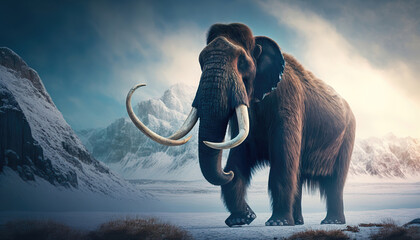 mammoth in the snow landscape, generative ai
