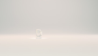 Empty big glass beer mug. Large size. Empty studio backdrop