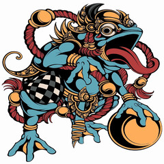 illustration of a combination of traditional Balinese clothing and frogs