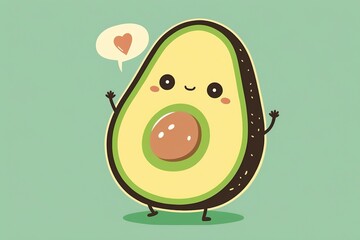 Cartoon avocado character flat illustration created with Generative AI 