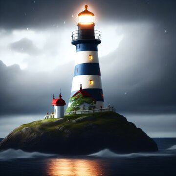 A painting of a lighthouse on a small island, a detailed matte painting.