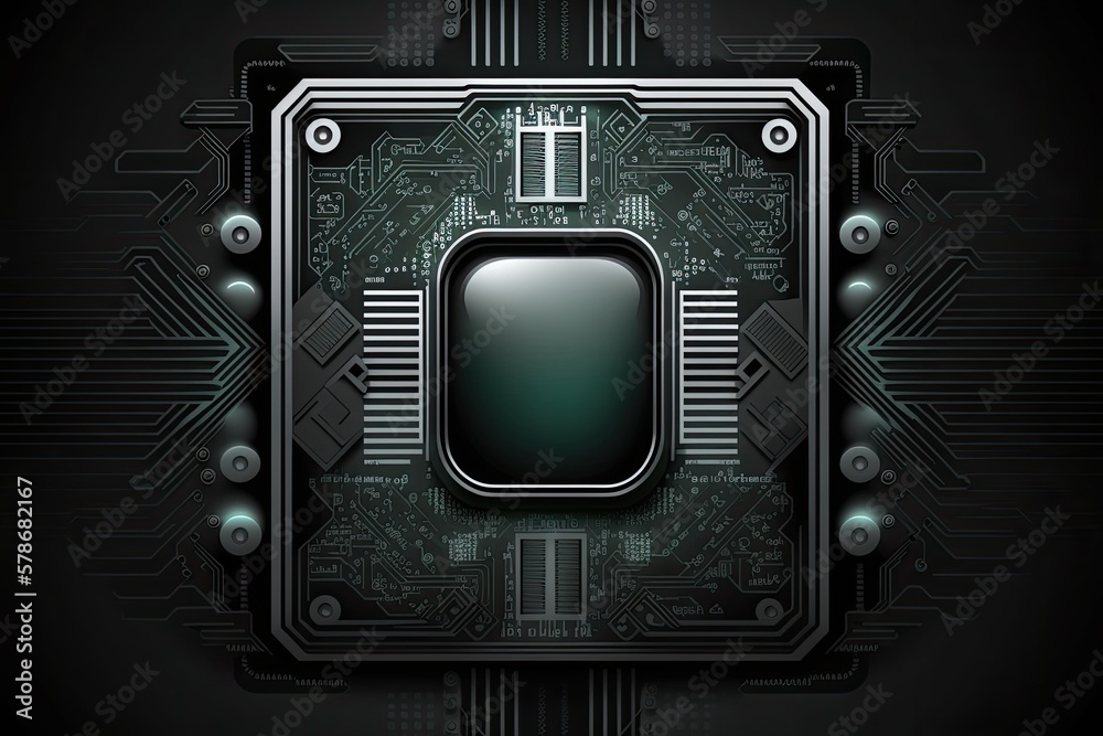Poster technology background with a cyber digital microchip, a design for a high tech digital security conc