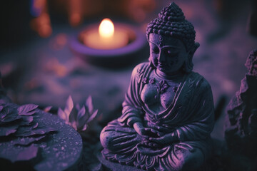 Meditation: Meditating Buddha statue in a calm night atmosphere | Generative AI Production