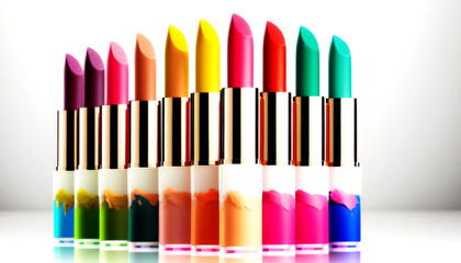 Naklejka premium Colorful range of Lipstick on a white Background. Generative AI