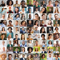 International group of people posing outdoors and indoors, collage