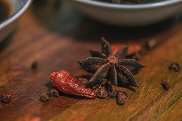 spices on wooden background