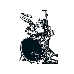 Fototapeta na wymiar Black and white sketch of a drum musical instrument with transparent background
