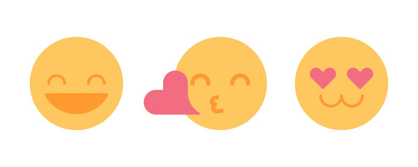 Emoticons expressing positive feelings semi flat color vector icons set. Editable full sized elements on white. Simple cartoon style spot illustrations pack for web graphic design and animation