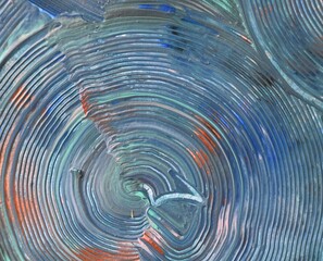 Fondo abstracto con formas circulares, detalle y textura de superficie con suave degradado de tonos azul, verde y cobre