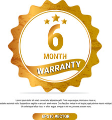 6 month warranty golden badge isolated on white background. label guarantee