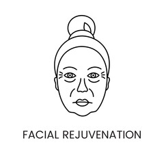 Facial rejuvenation with laser cosmetology, line icon in vector woman face with wrinkles.