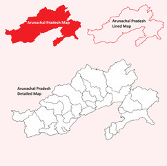 Arunachal Pradesh vector, Arunachala Pradesh detailed map, north east map of India