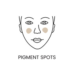 Removal of age spots with laser cosmetology, line icon in vector woman's face with pigmentation