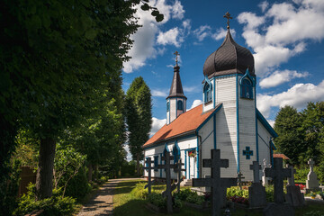 Orthodox church of the Assumption of the Holy Mother of God in Wojnowo, Warminsko-Mazurskie, Poland - 578685100