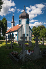 Orthodox church of the Assumption of the Holy Mother of God in Wojnowo, Warminsko-Mazurskie, Poland - 578685313