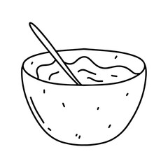Bowl with dough in hand drawn doodle style. Making dough concept. Vector illustration.
