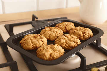 freshly baked cookies on protvin . cooking at home
