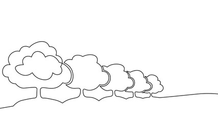Single continuous line art tree park alley. Outdoors garden landscape design one sketch outline drawing vector illustration