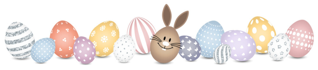 Hasenei Maske & Ostereier Muster Banner Bunt/Silber