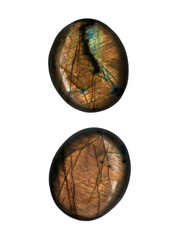 Labradorite Mineral round Gemstone. Shiny, polished, layered. Isolated on white background